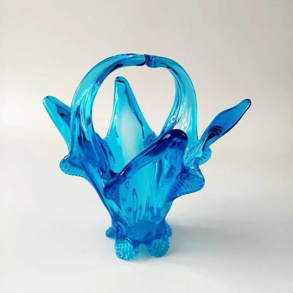 Chalet Glass Blue Freeform Collectible 7.5-inch | MCM Hand Blown Art Glass - Picture 1 of 13